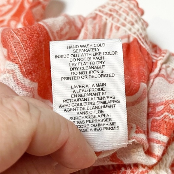 Joie 100% cotton floral top small orange white peasant beachy flowy tie blouse - Picture 7 of 10